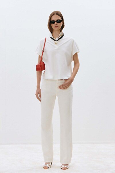 Suud Collection Ekru Josie Oversize Polo Yaka Tişört