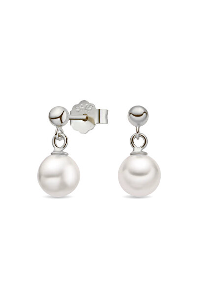 Lisa&Co. Cercei Moving Pearl Drop Argint placat cu rodiu / Shellpearls / Alb