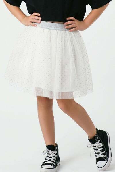 Breeze Girl's Tutu Skirt Snowflake Polka Dot Patterned 5-9 Years, Ecru