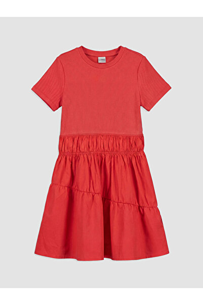 LC Waikiki Peak New Season Crew Neck Gathered Girls' Dress