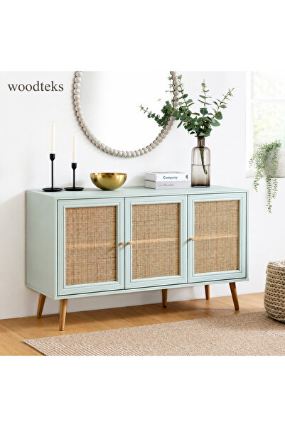 mywoodteks WOODTEKS Hasır Nefesi Konsol Mint Yeşili 120x39x70 cm | Woodteks