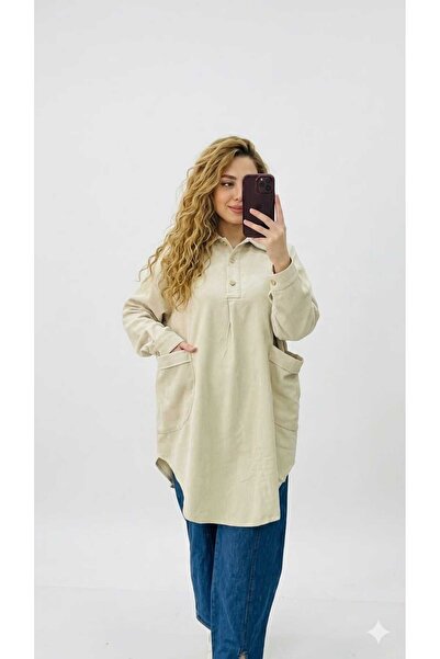 Almas collection KADIN GÖMLEK BÜYÜK CEPLİ KETEN TUNİK GÖMLEK