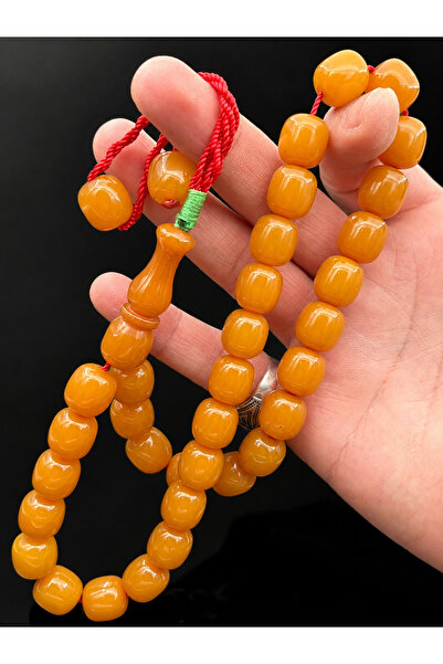 Cemhan Göksal Squeeze Amber Prayer Beads Yellow Hareli 13X14 mm Capsule Cut O...