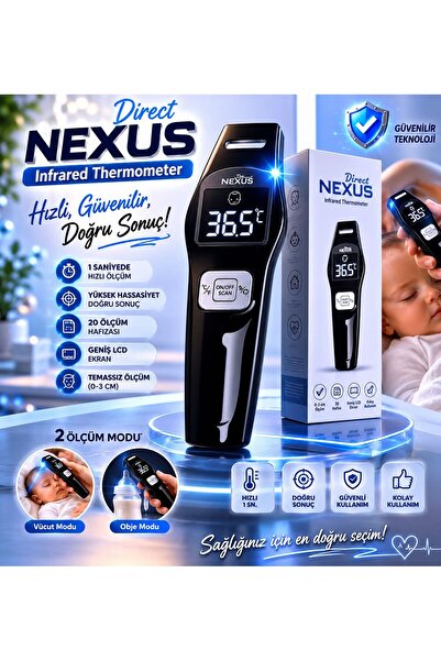 NEXUS Temassız Kızılötesi Ateş Ölçer | 1 Saniyede Hızlı Ölçüm | LCD Ekranlı D...