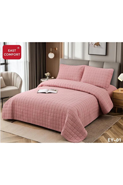 East Comfort Duvet Cover+Elastic Fitted Sheet+2 Pillowcases, Pink-EY01