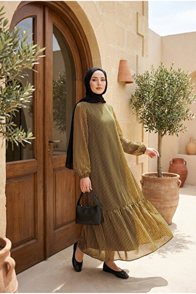 PALME D'OR Women's Striped Chiffon Dress with Separate Inner Lining Layered H...
