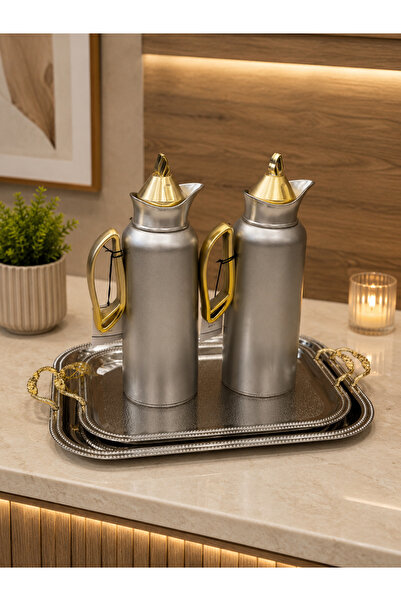 sahal aloula Eid Package - Silver Glittering Tramss Set with Luxurious Gold T...