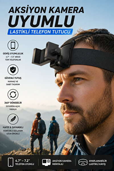 ROBEVE Aksiyon Kamera Uyumlu Kafa Bandı Telefon Tutucu – 360° Dönebilen Lasti...