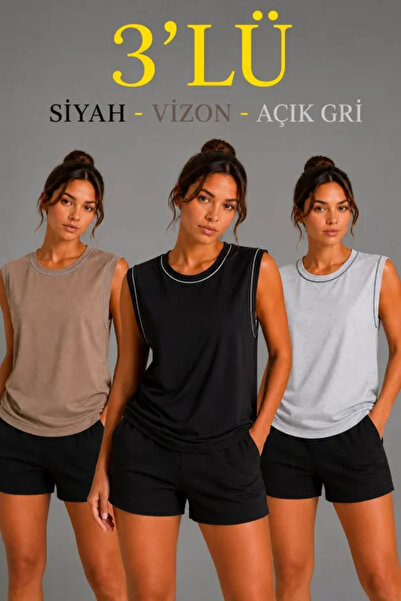 Wear Up Set de 3 maiouri sport fără mâneci, cu decolteu tip crew, pentru vară...