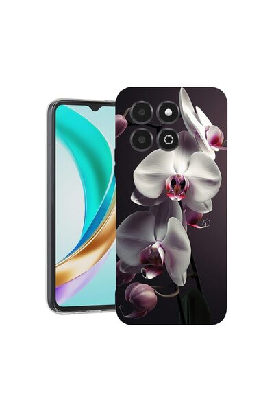 bestcase Прозрачен тънък силиконов калъф, съвместим с Honor X6c, Бяла орхидея...