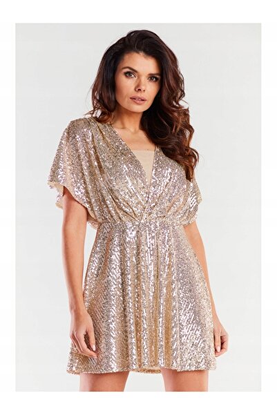 Awama Rochie Mini Evazata Dama, Awama, Material Cu Paiete Stralucitoare, Croi...