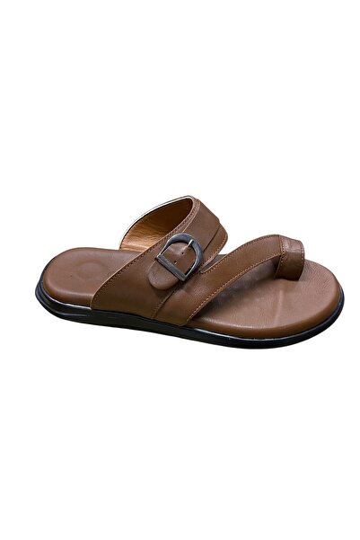 İrfan Yavuz Men's Flip-Flops with Flat Sole and Genuine Leather Slippers