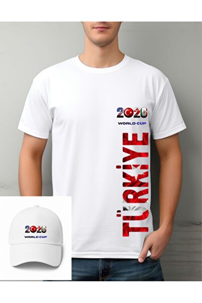 Krays %100 Pamuk FIFA 2026 World Cup Türkiye Temalı Beyaz Erkek T-shirt Ay Yı...