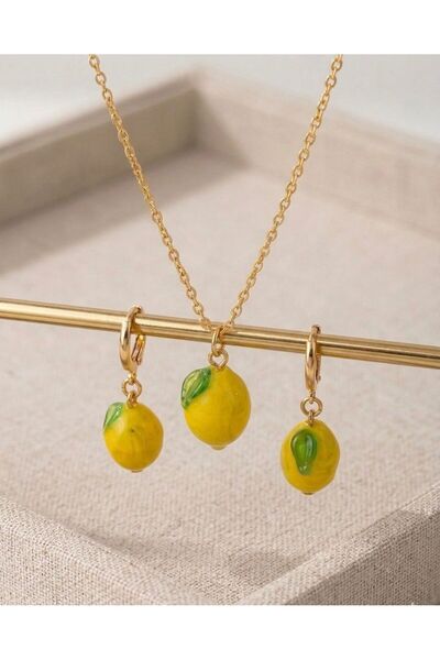 cammurano Cam Murano Limon Kolye Küpe Set