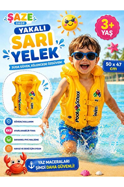SAZE Yellow Children's Swim Vest with Collar 50X47 cm – Inflatable Swimming V...
