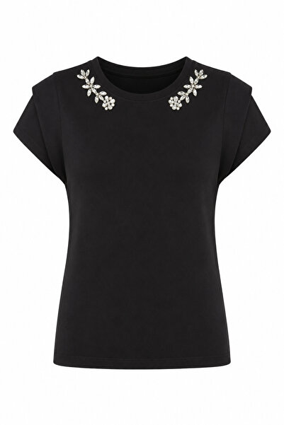 HAZELANNA Tricou căptușit negru din modal Stoned