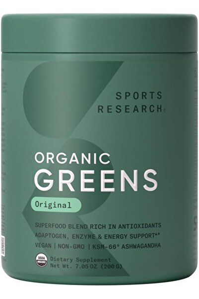 Sports Research ® Organic Greens Superfood Powder w/Spirulina & Chlorella, Ad...