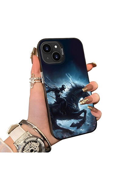 ucuc iPhone 13/14 Uyumlu Sert Akrilik Arka Silikon Kenar Lens Koruma Venom Kılıf