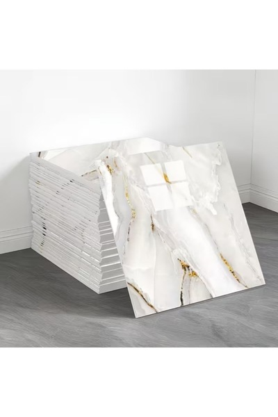 silky glows ملصق جداري من البلاستيك الألومنيوم بنمط رخام أبيض من الفينيل (30×30)
