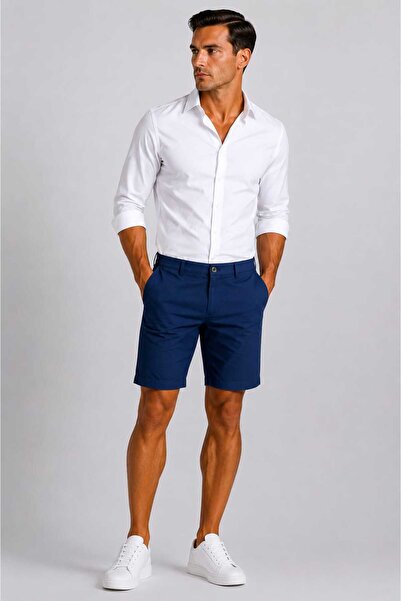ANATOLIATEKSTILE Pantaloni Scurți Bărbați Slim Fit Casual Premium Bermude Ele...