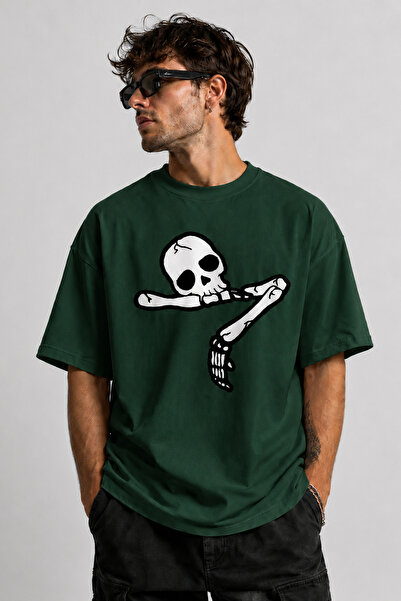 ArtYus Dertli Skeleton Printed Unisex Oversize T-Shirt – Cotton Crew Neck Cas...