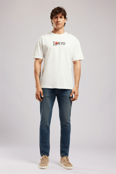 Lee Cooper TOBIAS Мъжка свободна тениска от 100% памук с щампа и кръгло декол...