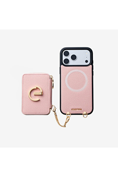 Custype iPhone 17 Pro Max 4 Parça MagSafe Askılı Telefon Kılıfı Seti – Çıkarılabilir Manyetik Cüzdan ve Mini Çanta Pembe