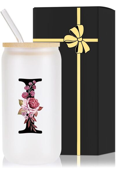 Wulcea Monogrammed Glass Drinking Cup With Lid Straw Women Thank you Apprecia...