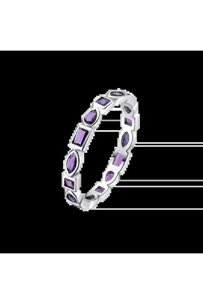 Lisa&Co. Inel Argint Mosaic Purple 55 mm / Argint placat cu rodiu / Zircon vi...