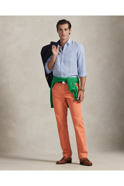 Ralph Lauren Black Label Pony İşlemeli Klasik çizgili keten gömlek 100047988
