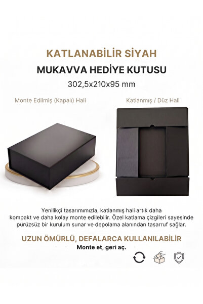 MonoRigidBox Katlanabilir Siyah Saklama Ve Hediye Kutusu 302x210x95 mm Geçmel...
