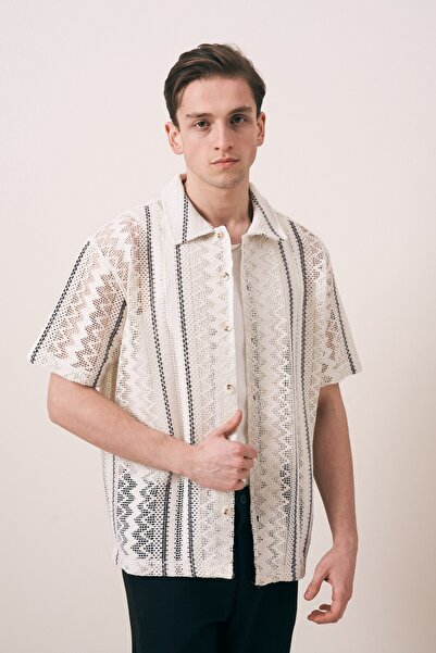 carino man KROŞE DOKULU GEOMETRİK DESEN OVERSIZE GÖMLEK