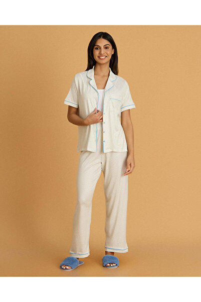 REDTAG Women Ivory Printed Classic Pyjama Set