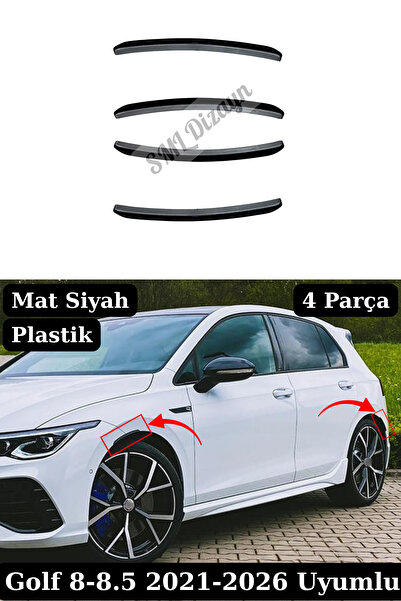 SML Dizayn Volkswagen Golf 8 - 8.5 Uyumlu R Çamurluk Flap Trim Seti - Mat Siy...