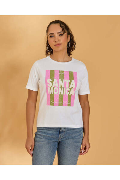 REDTAG Women White Santa Monica T Shirt