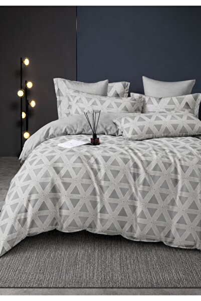 ELEGANZA Finet Duvet Cover Set with Stretchy 6 pieces - gray triangle pattern