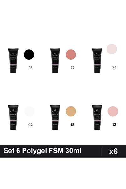 FSM Set 6 Polygel 30ml - Nr.02, Nr.12, Nr.18, Nr.27, Nr.32, Nr.33