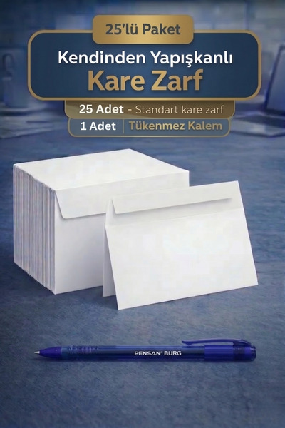 NEON PLUS Düğün, Para Takı Zarfı Ağzı Yapışkanlı 25 Adet Ve 1 Adet Tükenmez K...