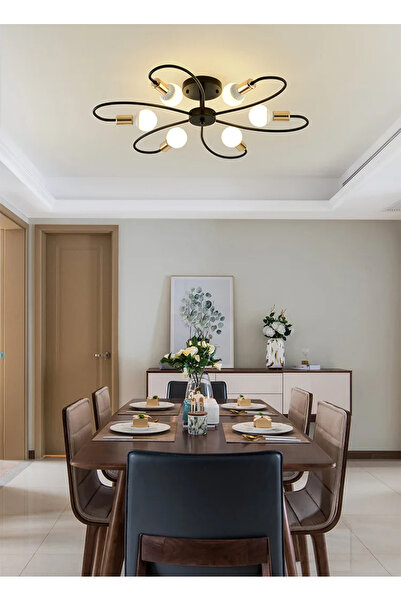 OEM BLACK Chandelier – Black metal, 6 E27 bulbs, modern and elegant