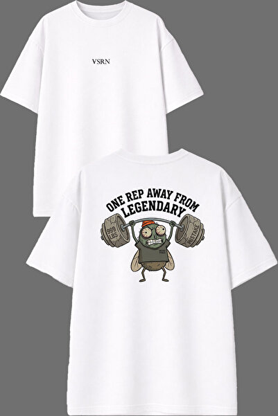 VSRN Tricou oversize alb cu imprimeu One Rep Away Design, imprimat față și spate