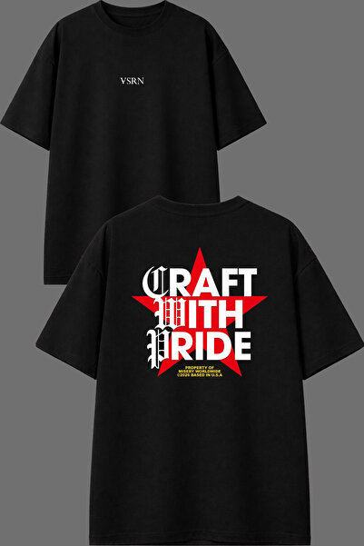 VSRN Tricou Craft Pride Design, imprimat față și spate, negru, supradimensionat