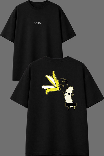VSRN Banana Went Crazy dizajn, crna oversize majica sa printom na prednjoj i ...