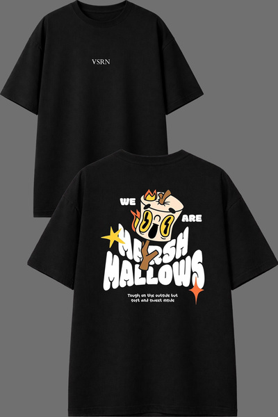 VSRN Baked Confectionery Design Front and Back Printed Black Oversize T-Shirt