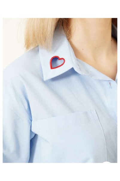 EsSo butik Women's Embroidery Detailed Poplin Fabric Oversize Shirt (with Text and Heart Embroidery)