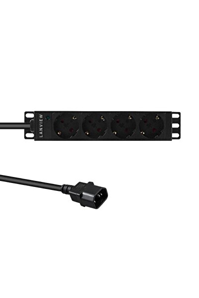 Lanview Priză multiplă pentru rack de 10 picioare, 1U, 16A, cu 4 prize Schuko...