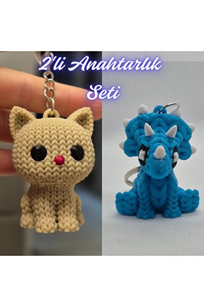 3DAtölyeMaker Cream Knitted Patterned Cat and Light Blue Knitted Pattern Tric...