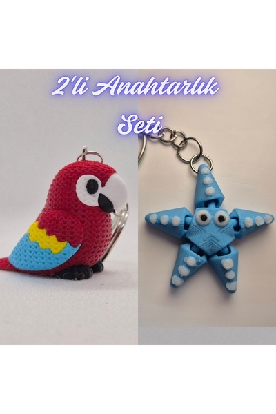 3DAtölyeMaker Fire Engine Red Knitted Pattern Parrot and Light Blue Moving St...