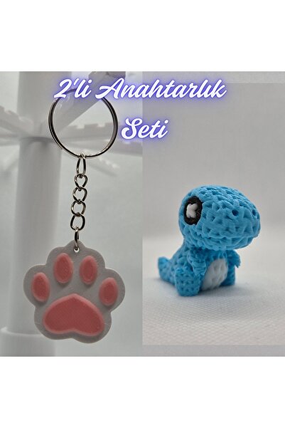 3DAtölyeMaker Light Pink Cat Paw and Light Blue Knitted Pattern Moving Dino K...