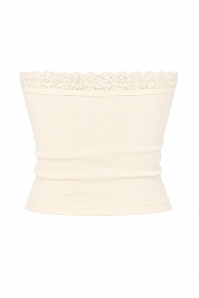 GEMA MODA Women's Lace Detailed Strapless Ribbed Crop Tank Top