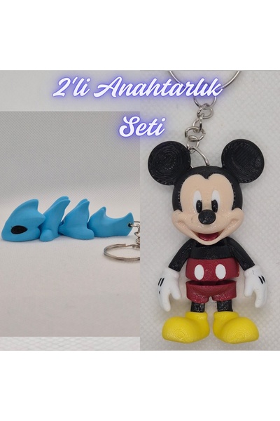 3DAtölyeMaker Light Blue Flexible Dragon and Blue Flexible Mickey Mouse Keychain